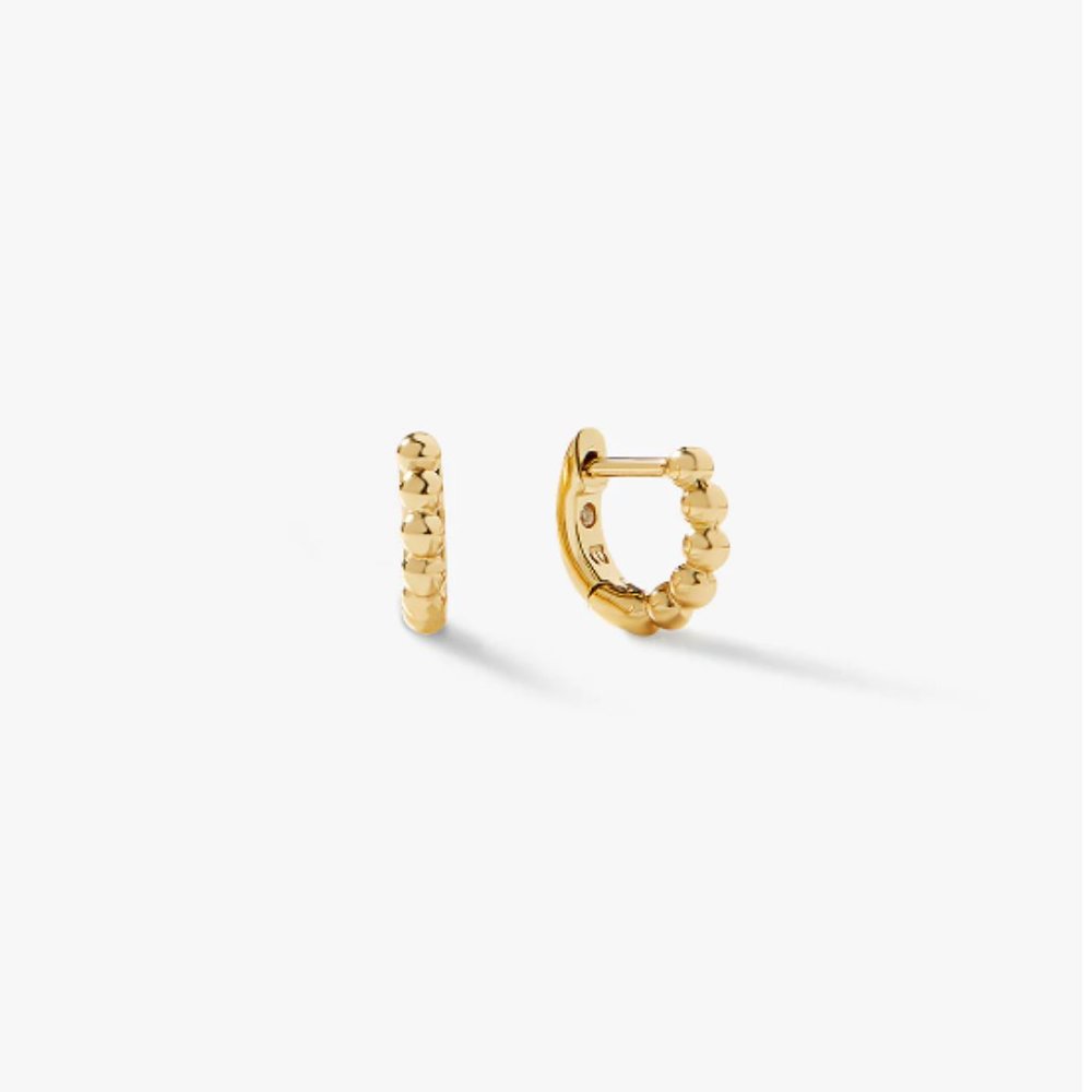 Gold Beaded Huggie Hoop Earrings - Women